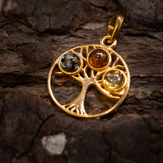 Anhänger Baum des Lebens Yggdrasil Bernstein Ylva 925s Silber
