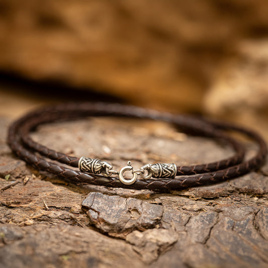 Braune Lederhalskette 3mm Geflecht Vargr
