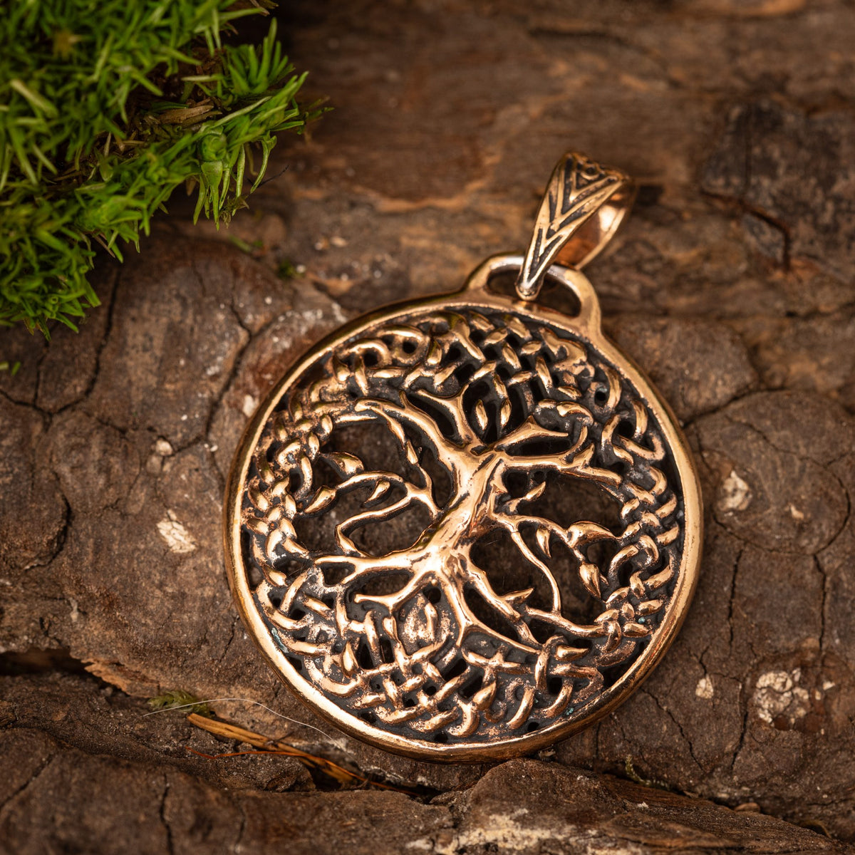 Yggdrasil Baum des Lebens runder Bronze-Anhänger – Bild 1