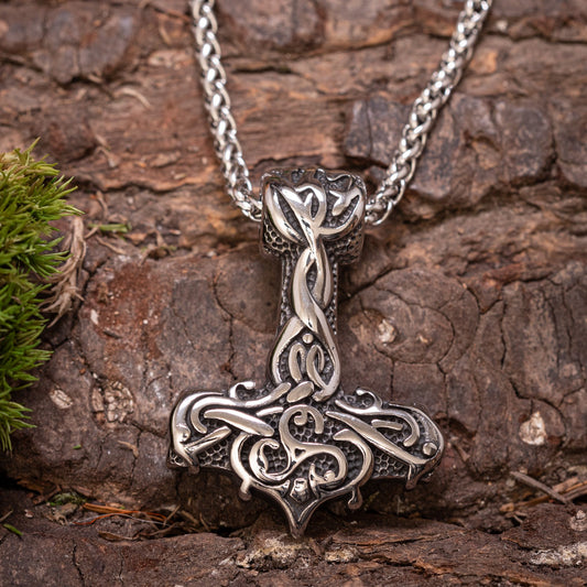 Mjölnir Knoten Anhänger aus Stahl mit Kette – Bild 1