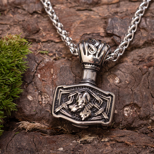 Mjölnir Schild-Anhänger aus Stahl mit Kette – Bild 1
