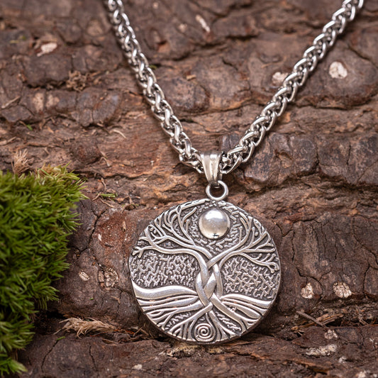 Yggdrasil Baum des Lebens Rundanhänger aus Stahl mit Kette – Bild 1