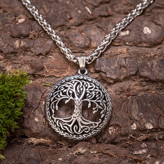 Yggdrasil Baum des Lebens Knoten Anhänger aus Stahl mit Kette – Bild 1
