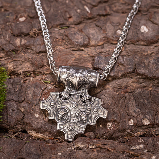 Mjölnir Schild runder Anhänger aus Stahl mit Kette – Bild 1