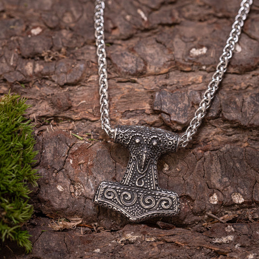 Mjölnir-Ornament-Anhänger aus Stahl mit Kette – Bild 1