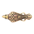 Bild in Galerie-Betrachter laden, Broche Hugin / Munin Bronze er en fint detaljeret, bronzefarvet broche formet som en elegant fisk. Det indviklede design inkluderer mønstre, der ligner øjne og skæl, med stiliserede streg- og prikkemotiver, der dekorerer kroppen. Dette håndværk fremkalder det ældgamle kunstnerskab fra tiden med Odins legender og skaber et unikt, antikt udseende.
