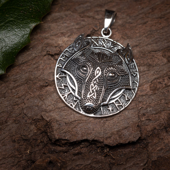 Anhänger Fenrir mit Runen 925er Silber